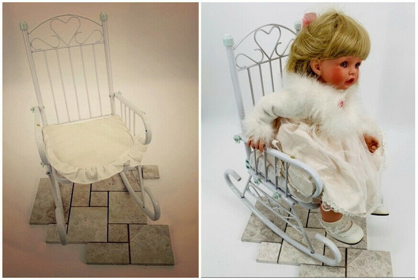 Rocking Chair For Dolls up to 20" With White Eyelet Cushion New in Box