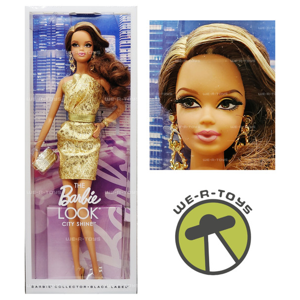 The Barbie Look City Shine Brunette Gold Dress Black Label 2014 Mattel CFP36 NEW
