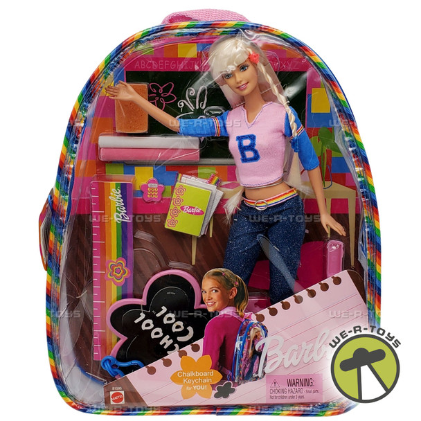 Barbie School Cool Doll With Plastic Backpack 2002 Mattel B1595 New