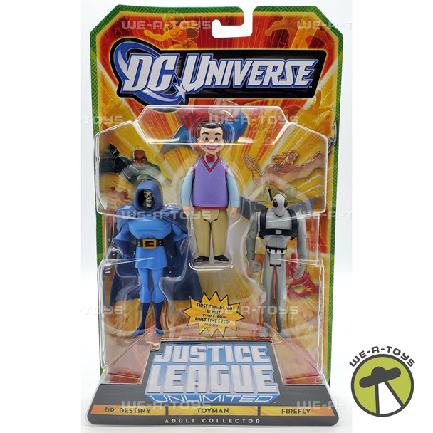 DC Universe JLU Dr. Destiny, Toyman, Firefly Figures 2012 Mattel V7992 NRFP