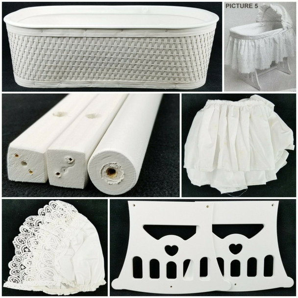 Badger Basket Rocking Doll Bassinet 'n Cradle w/ Eyelet Half Skirt No. 5725 NEW