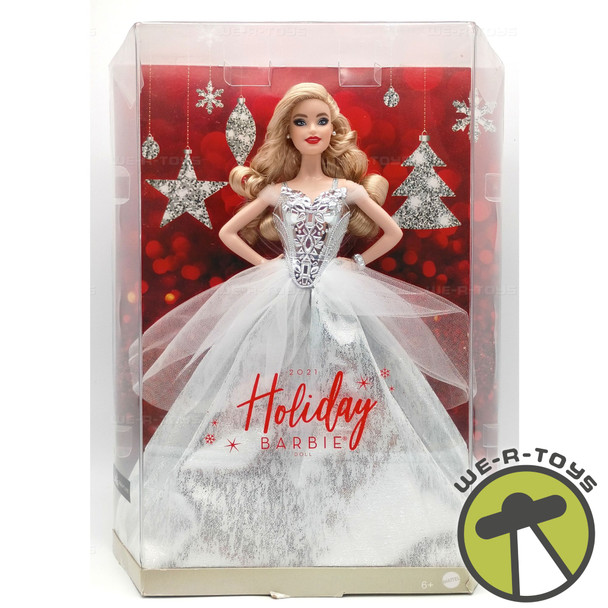 Barbie 2021 Holiday Signature Barbie Doll Mattel In Blonde White & Silver Gown