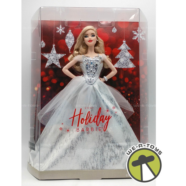Barbie 2021 Holiday Signature Barbie Doll Mattel In Blonde White & Silver Gown