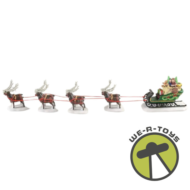 Department 56 Heritage Village Sleigh & Eight Tiny Reindeer Set of 5 Accessories