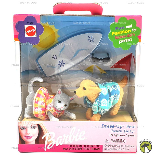 Barbie Dress Up Pets Beach Party Dog & Cat Dolls 2000 Mattel #67388