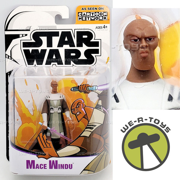 Star Wars Clone Wars Cartoon Network Mace Windu Action Figure 2003 Hasbro 85223