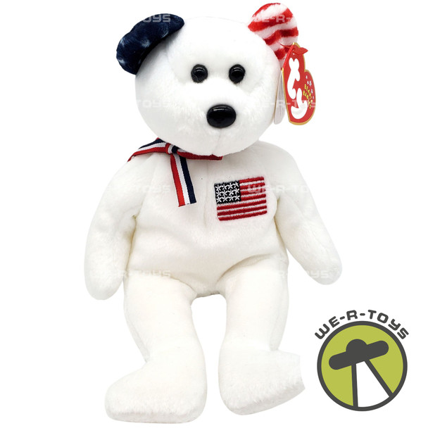 Ty Beanie Babies America the Bear White Plush Bear 2002