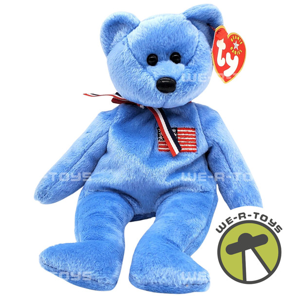 Ty Beanie Babies America the Bear Blue Plush Bear 2002