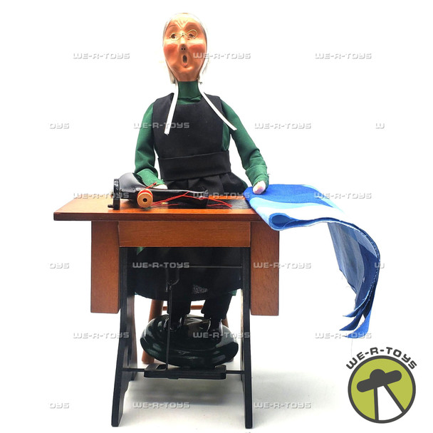 Byers Choice Amish Woman Quilting with Sewing Machine Table & Stool Signed