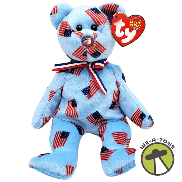 Ty Beanie Babies Union the Bear with Flag Nose Plush 2003 USA Exclusive