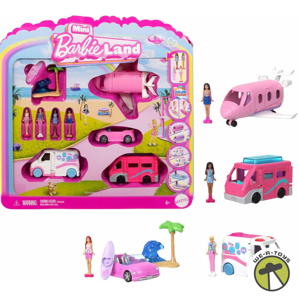 Barbie Mini BarbieLand 4-Pack Doll & Vehicle Set 4 Dolls and 4 Iconic Vehicles