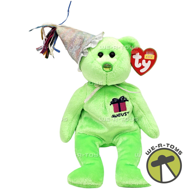 Ty Beanie Babies August the Birthday Bear with Hat Plush 2002