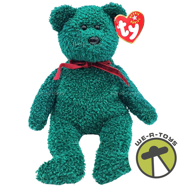 Ty Beanie Babies 2001 Holiday Teddy the Bear Green Sparkly Christmas Plush