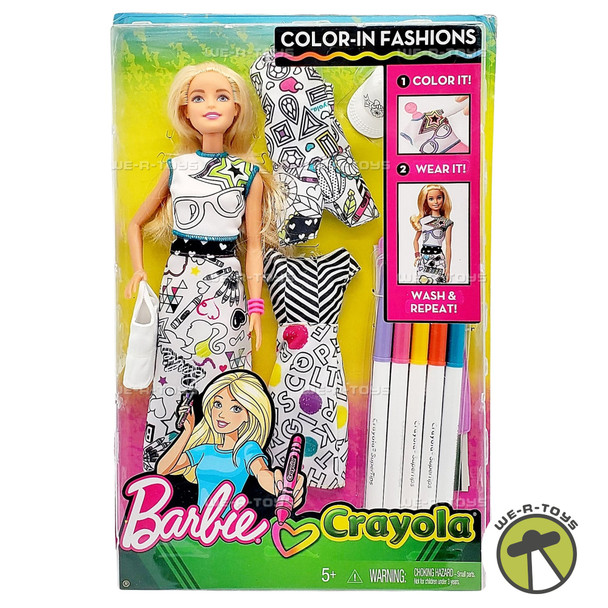 Barbie Crayola Color-In Fashion Doll and Fashions 2017 Mattel FPH90