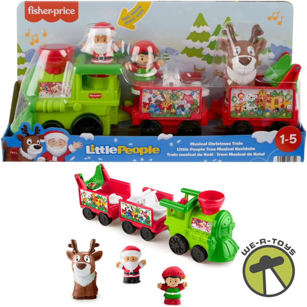 Fisher-Price Little People Toddler Toy Musical Christmas Train with Santa Elf & Reindeer Figures
