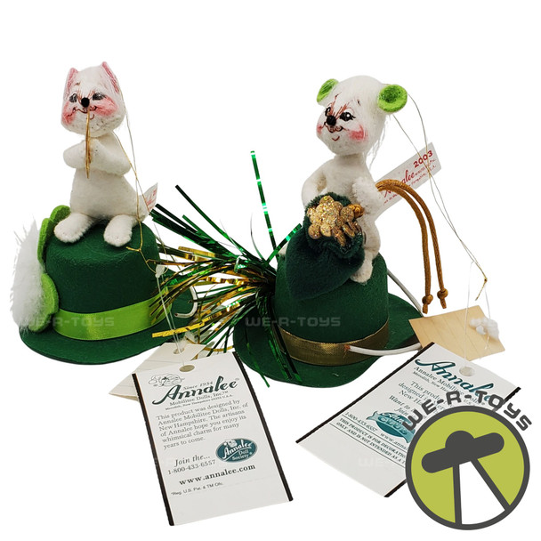 Annalee Mobilitee Dolls 3" Lucky Irish Mice Ornaments in Gift Bag Lot of 2