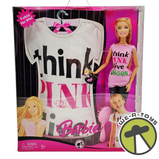 Barbie Summer Doll Think Pink Live Green Matching Shirt Set Mattel N0719 NEW