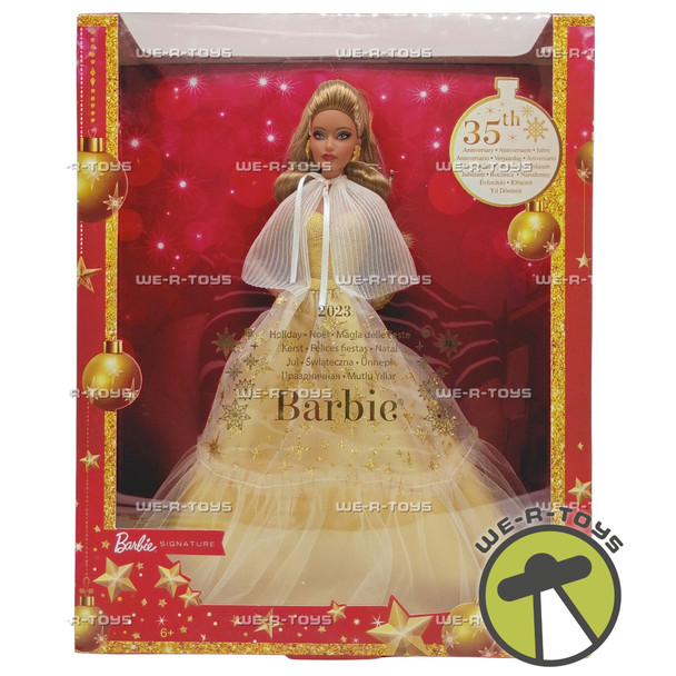 Barbie Signature 2023 Holiday Barbie Doll In Gold Dress HVX 85 Mattel New