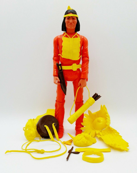 1975 Marx Geronimo Rare Orange Action Figure + Accessories