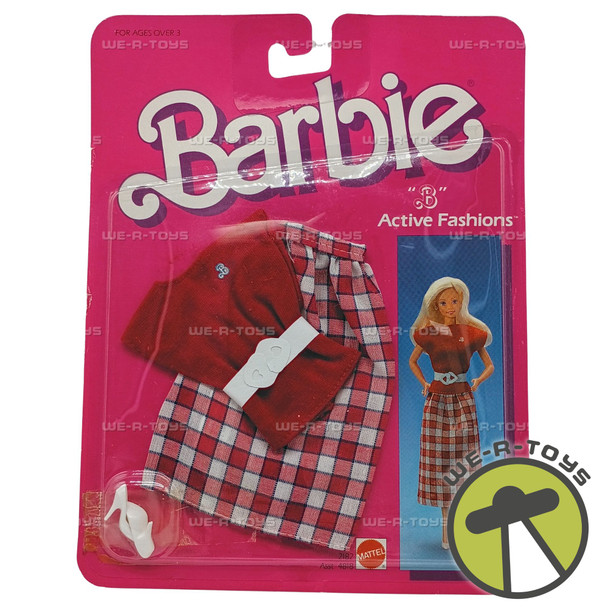Barbie "B" Active Fashions Red top and Red & White Checked Skirt Outfit 1985 New