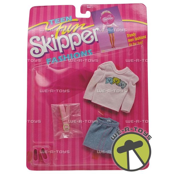 Barbie Teen Fun Skipper Fashion Denim Skirt, Pink Sweater 5860 Mattel 1987