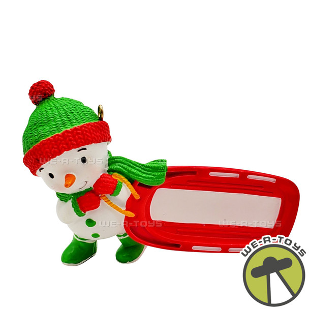 Hallmark Keepsake Sledding Snowman Write-On Christmas Ornament 2009 NEW