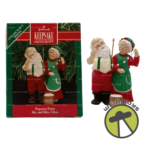 Popcorn Party Mr and Mrs Claus Hallmark Keepsake Ornament 1990 New QX439-3