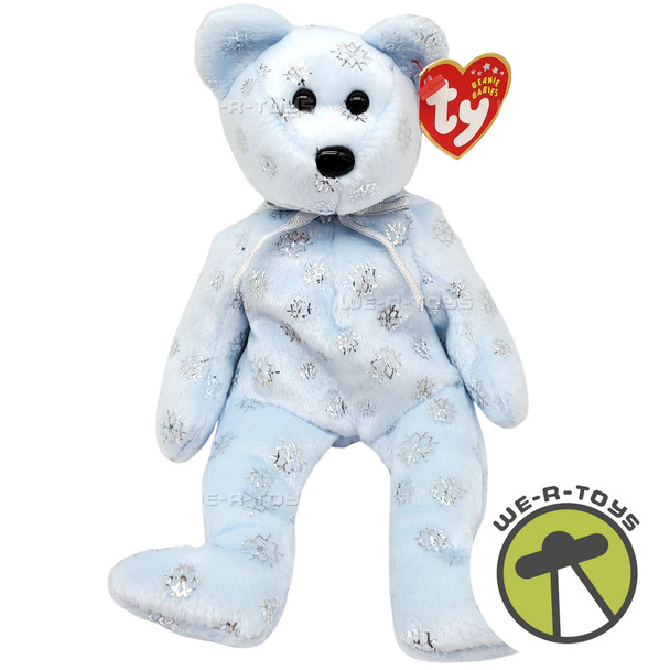 Ty Beanie Babies Flaky the Bear with Silver Snowflakes Christmas Plush 2002