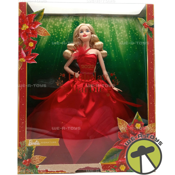 Barbie Signature 2022 Holiday Doll Blonde Hair In Red Dress Mattel HBY03 New