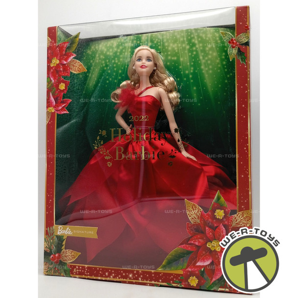 2022 Holiday Barbie Doll Barbie Signature Blonde Hair In Red Dress Mattel HBY03