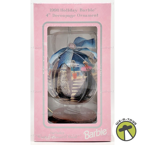 1998 Holiday Barbie 4 Inch Decoupage Ornament Including Wooden Stand