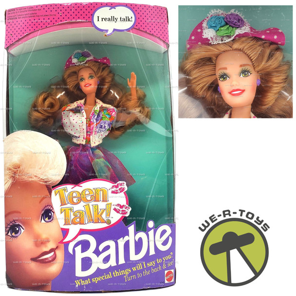 Teen Talk Barbie Doll Curly Blonde Hair Pink Hat 1991 Mattel #5745