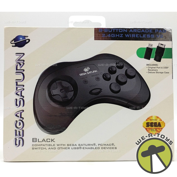 Sega Saturn Black 8-Button Arcade Pad 2.4 GHZ Wireless V2 Video Game Remote 2012