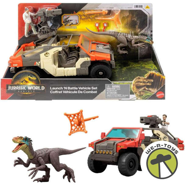 Jurassic World Rebirth Launch ‘N Battle Truck, Martin Krebs Figure & Raptor