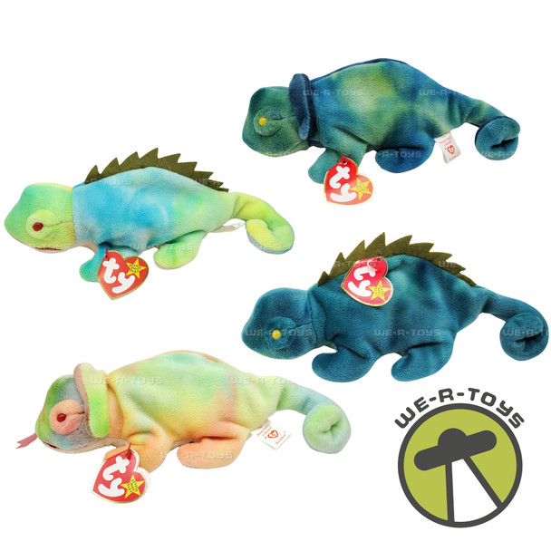 Ty Beanie Babies Iggy and Rainbow Lot of 4 Iguana Plush Variations