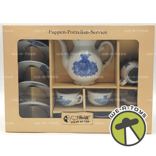 Steiff Doll's Tea Set 1995 Porcelain White With Blue Teddy Bear Pattern 613715