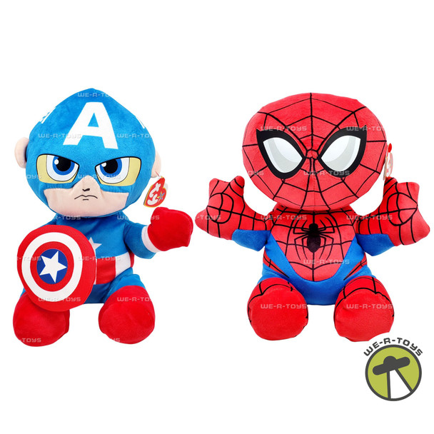 Ty Beanie Buddies Marvel Spider-Man and Captain America Lot of 2