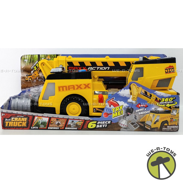 Maxx Action 3-N-1 Crane Truck 6 Piece Set Vehicle Sunny Days Entertainment