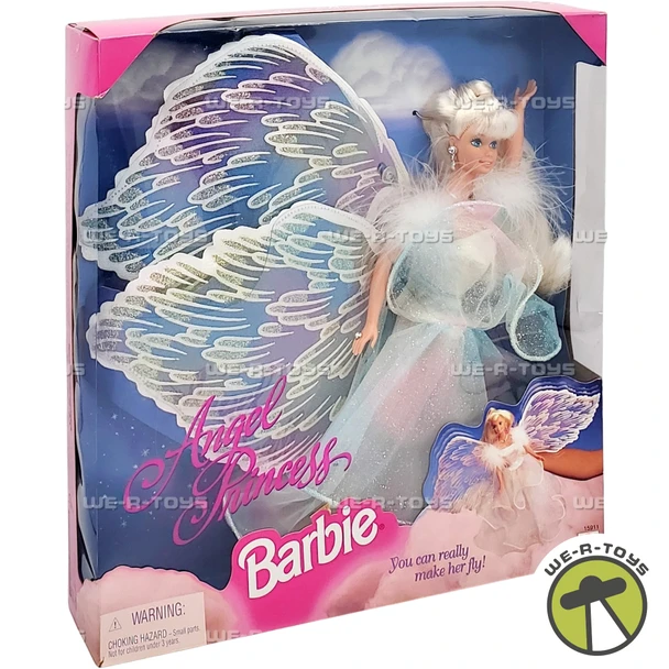 Angel Princess Barbie Doll In White Gown with Angel Wings 1996 Mattel 15911