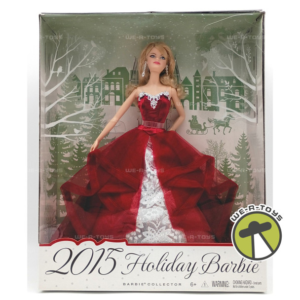 2015 Holiday Barbie Doll Blonde In Red & Silver Dress 2014 Mattel CHR76