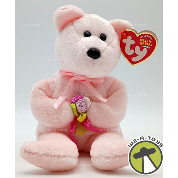 Beanie Babies Dear Pink Bear Holding Flowers by Ty 2003 Plush