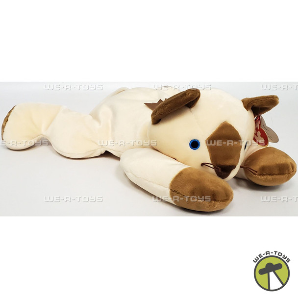 Ty Pillow Pals Meow the Tan Cat with Brown Ribbon Plush