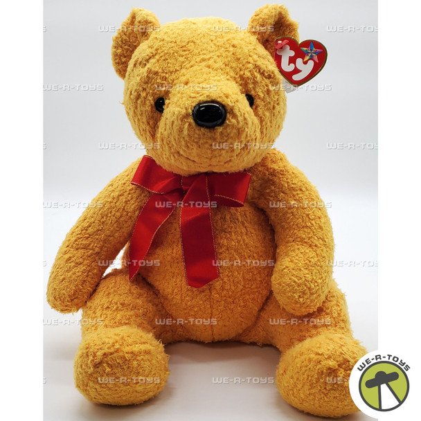 Ty Beanie Buddy Poopsie the Yellow Bear with Red Ribbon Plush 2001