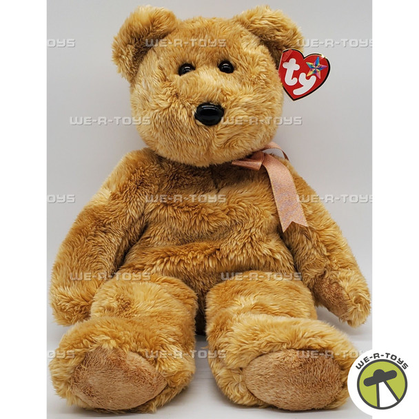 Ty Beanie Buddy Cashew the Bear with Dusty Pink Ribbon Plush 2002
