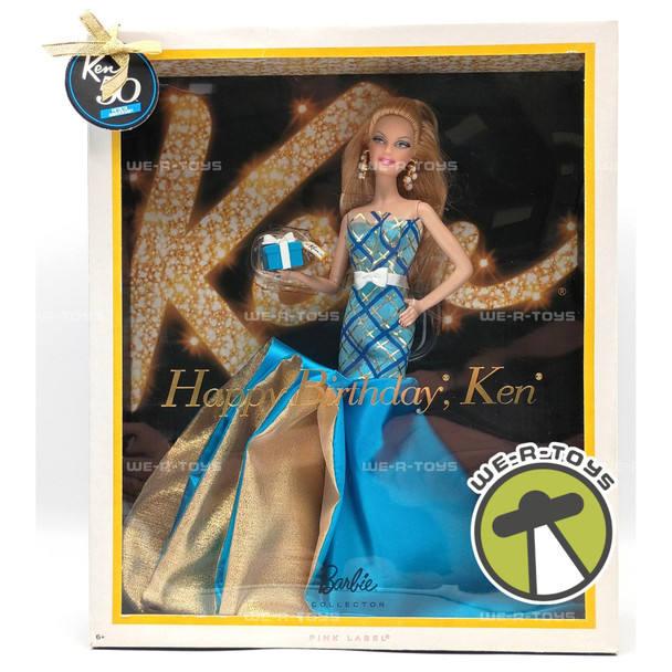 Happy Birthday Ken Barbie Doll Blonde in Aqua & Gold Dress 2010 Mattel V0438