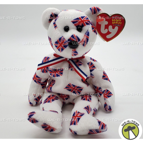 Ty Beanie Baby Jack the Bear with Black Nose UK Flags Plush 2003