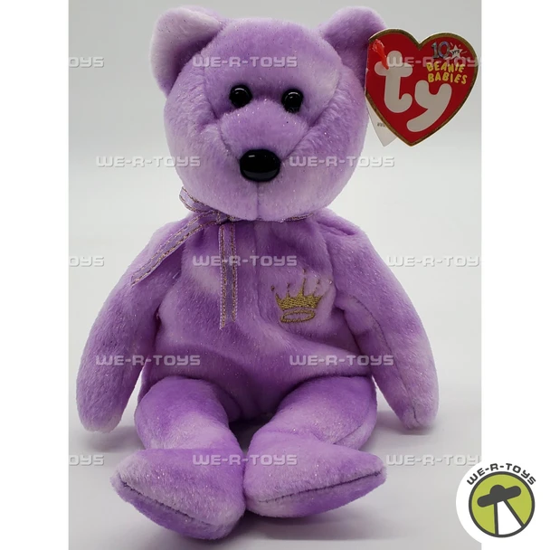 Ty Beanie Baby Yours Truly the Bear Plush with Purple and Gold Ribbon 2002