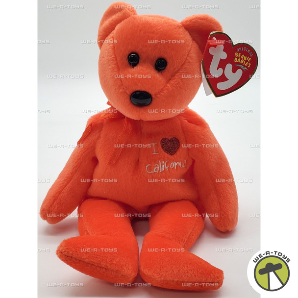 Ty Beanie Baby I Love California the Bear with Orange Ribbon Plush