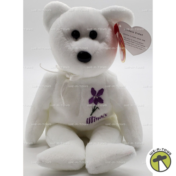 Ty Beanie Baby Illinois Violet the Bear with White Ribbon Plush 2005