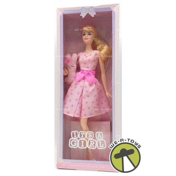 It's A Girl Barbie Doll Barbie Collector Blonde In Pink Dress & Mini Bunny 2015